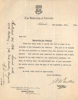 Letter from EW Timcke to the Adelaide University Registrar [ jpg ]