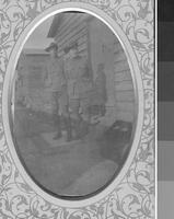 Frank and Russell outside army hut [ jpeg ]