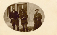 Postcard of Clarence Hains with Belgian hosts [ jpg ]