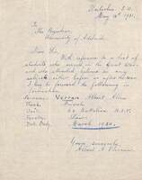 Letter from AA Verran to the Adelaide University Registrar [ jpg ]
